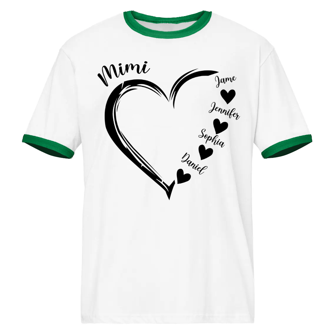 Mimi and Grandkids Heart Ringer T-Shirt