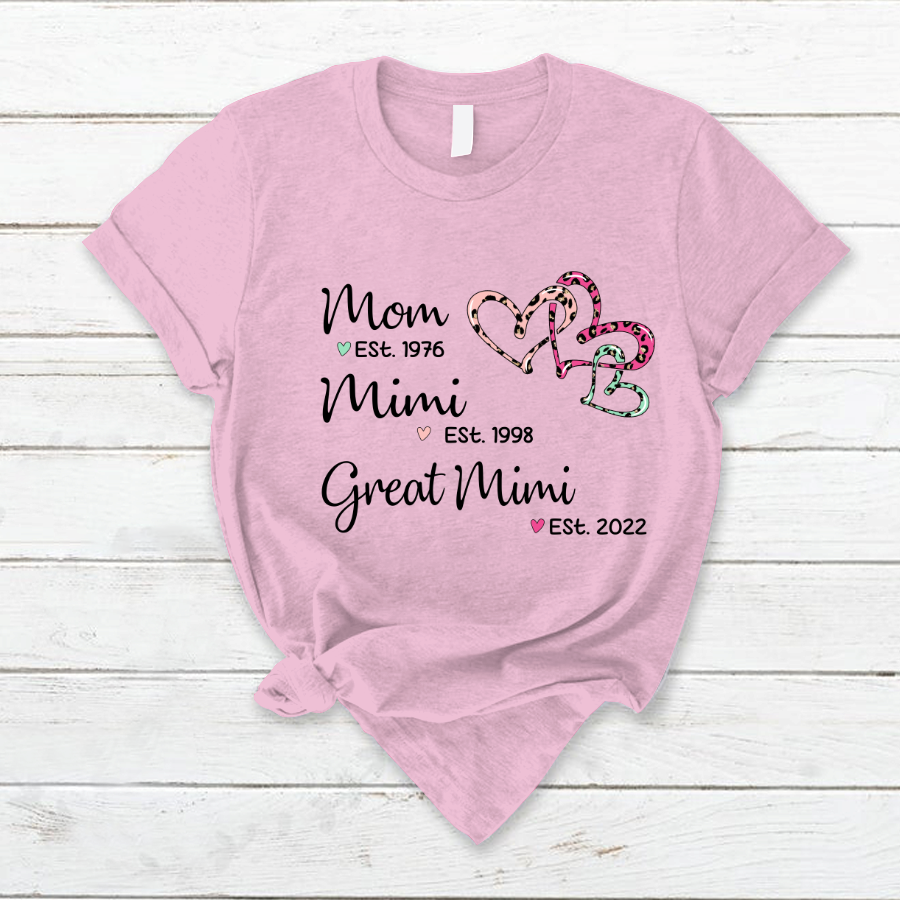 Mom Est Mimi Est Great Mimi Heart Leopard T-Shirt