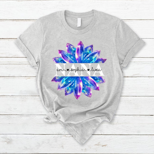 Nana Flower Galaxy Shirt, Custom Grandma With Kids, Mother's Day TH T-Shirt