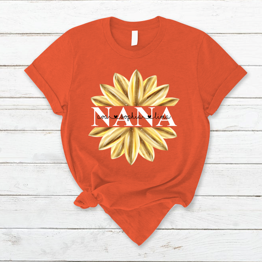 Nana Flower Gold Shirt, Custom Nana With Kids, Mother's Day Gift TH T-Shirt