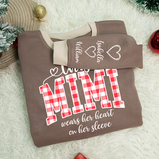 Personalized Christmas Nana Mimi Gigi Grandma And Grandkids with Heart On Sleeve Shirt