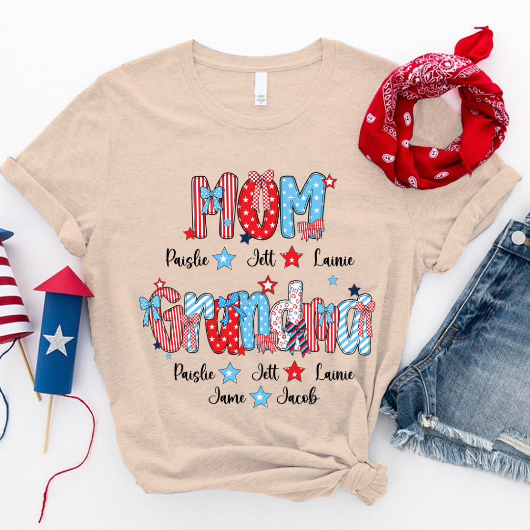 Personalized Mom and Grandma America Independence Gift Shirt