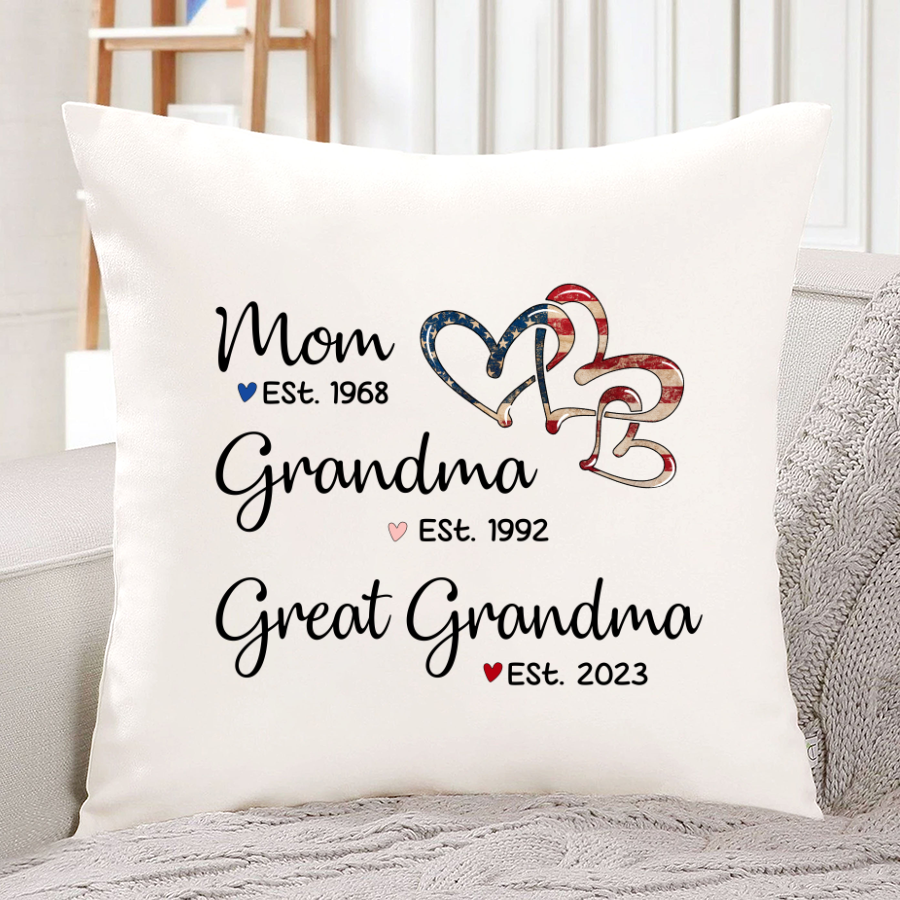Personalized America Heart Mom Grandma Great Grandma Indoor Pillow