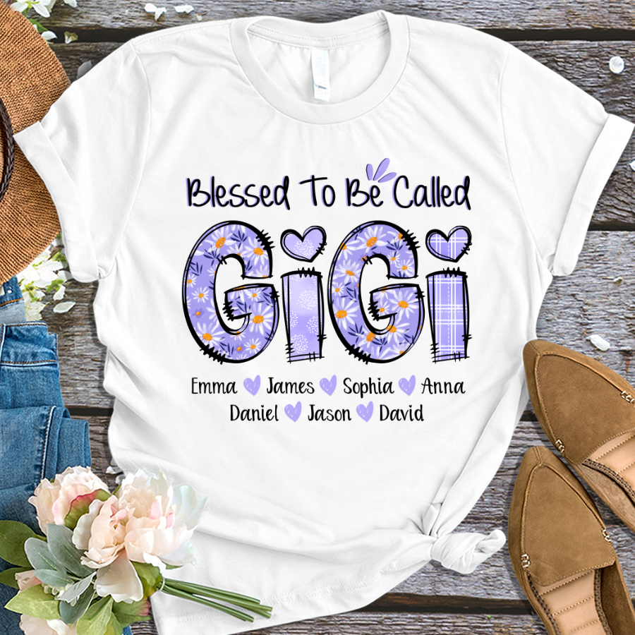 Personalized Blessed To Be Called Gigi Purple With Kids TH T-Shirt