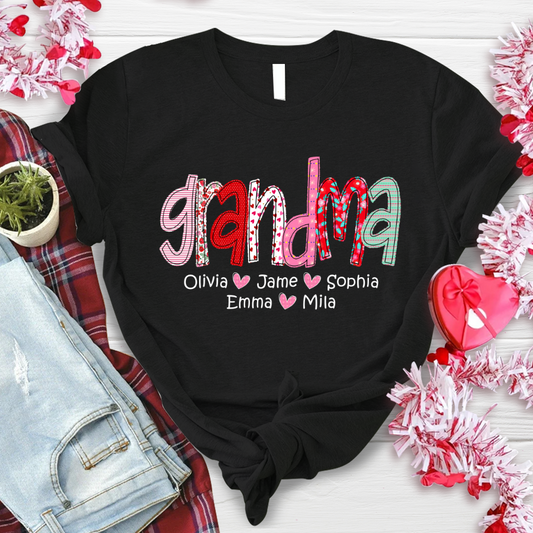 Personalized Grandma And Grandkids Colourful T-Shirt