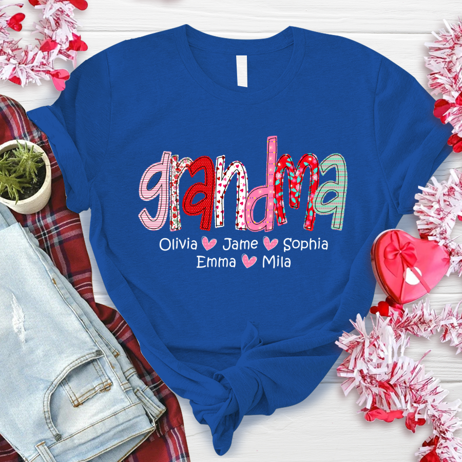 Personalized Grandma And Grandkids Colourful T-Shirt