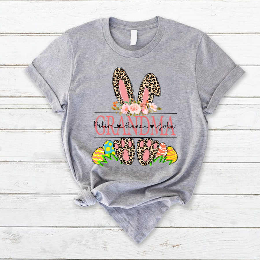Personalized Grandma Easter With Grandkids, Leopard Bunny, Easter Days TH T-Shirt