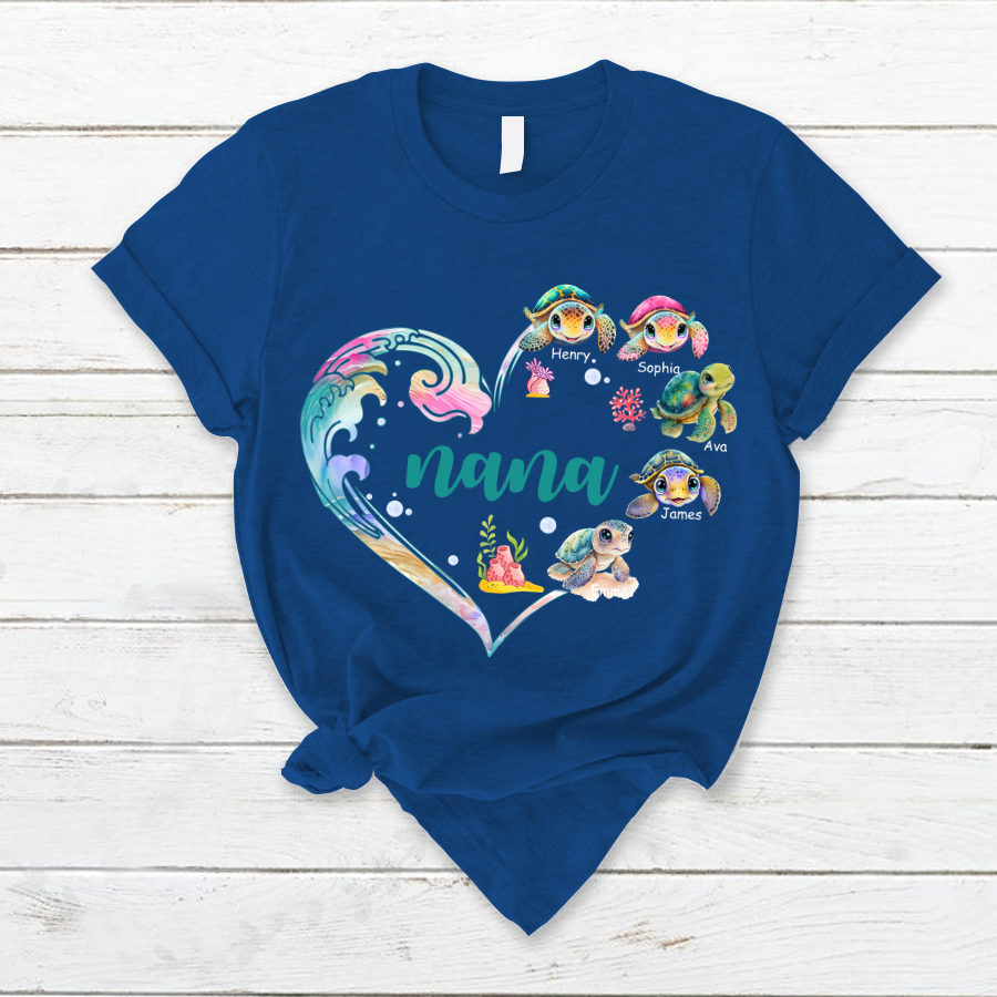 Personalized Grandma and Grandkid's Heart Turtle Mother's Day T-Shirt