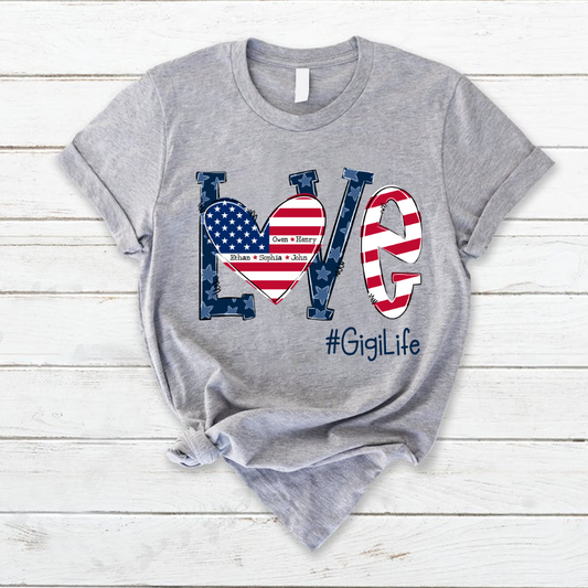 Personalized Love Gigi Life American Flag T-Shirt