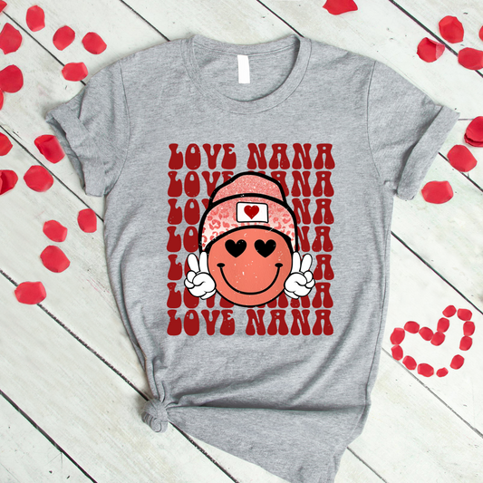 Personalized Love Nana Smileyy Face Retro Valentine T-Shirt