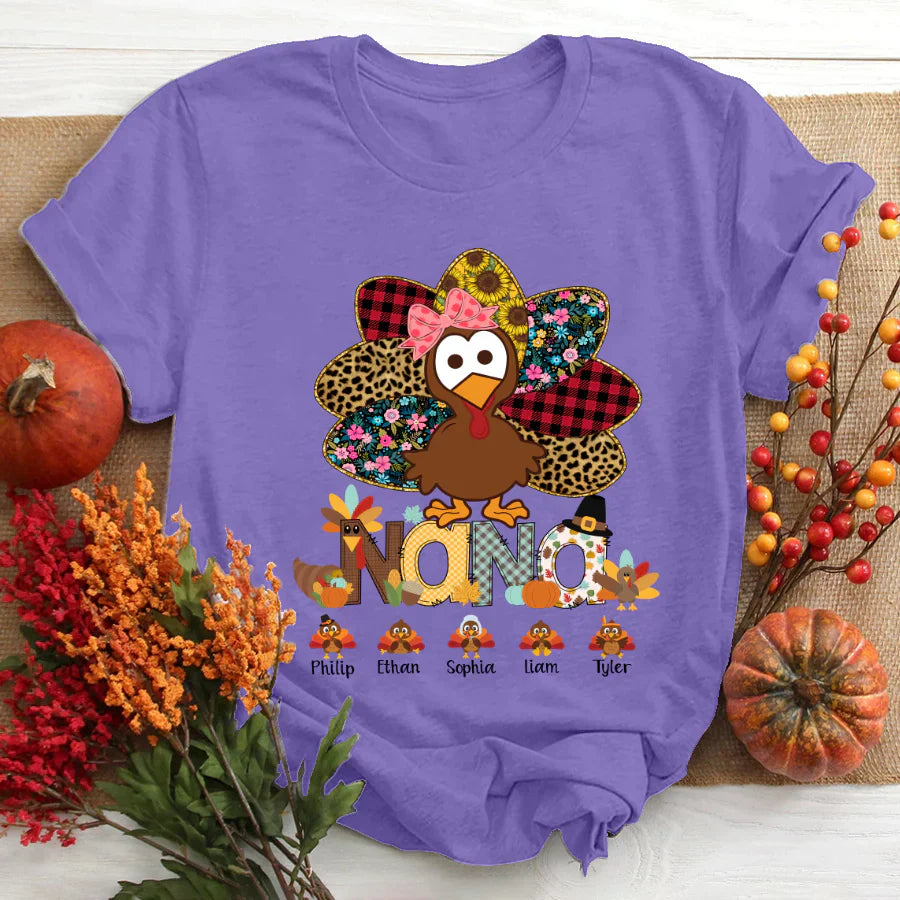 Personalized Nana Thanksgiving Turkey Floral Leopard 2022 T-Shirt