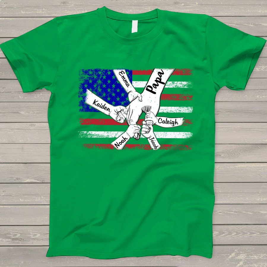 Personalized Papa Grandkids Flag T-Shirt