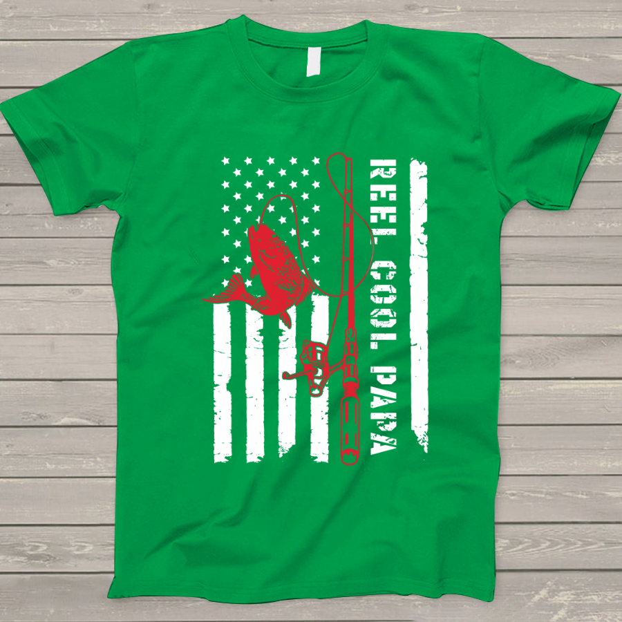 Reel Cool Papa Shirt, Reel Cool Papa American Flag Shirt, Custom Papa T-Shirt