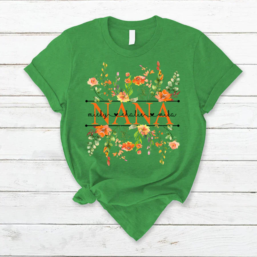 Summer Flowers Nana And Grandkids CTH01 T-Shirt