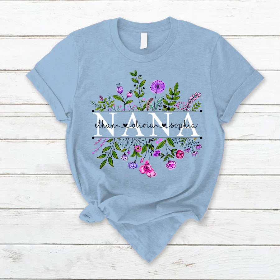 Wildflowers Nana And Grandkids Watercolor T-Shirt