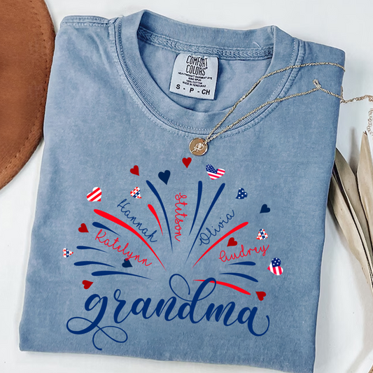 Firework America Flag Grandma And Kids 4th of July Gift
