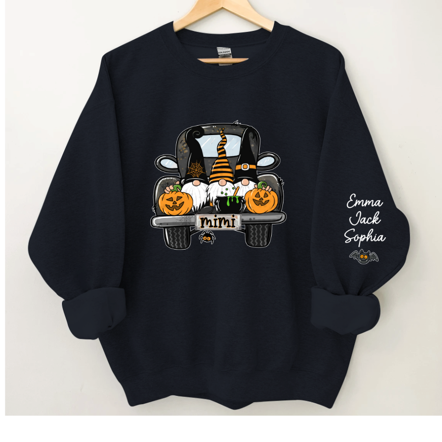 Personalized Halloween Truck Gnome And Grandkids Sweatshirt