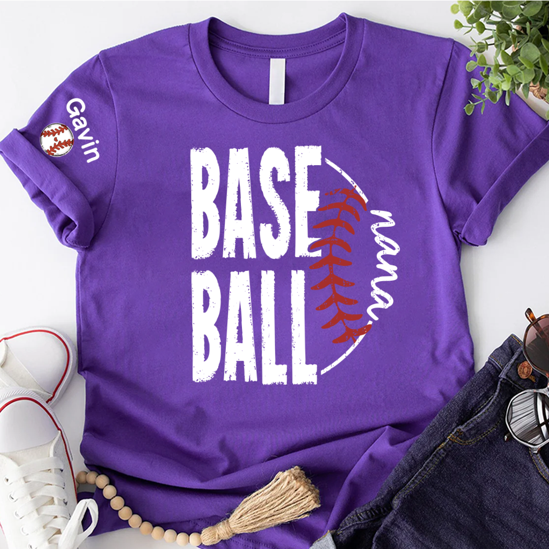 Baseball Nana, Baseball Bow Grandma Mimi Nana and Grandkids Sports T-shirt