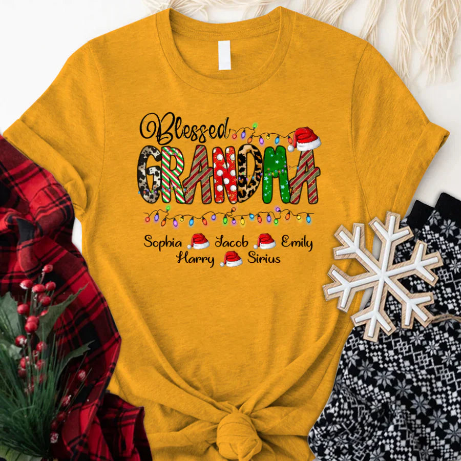 Christmas Lights Blessed Grandma And Kids CTH01 T-Shirt