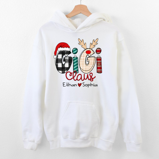 Godmerch Personalized Gigi Claus Heart Kids Christmas 2023 Hoodie