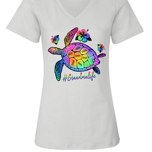 GrandmaLife Turtle With Grandmakids Summer V-Neck