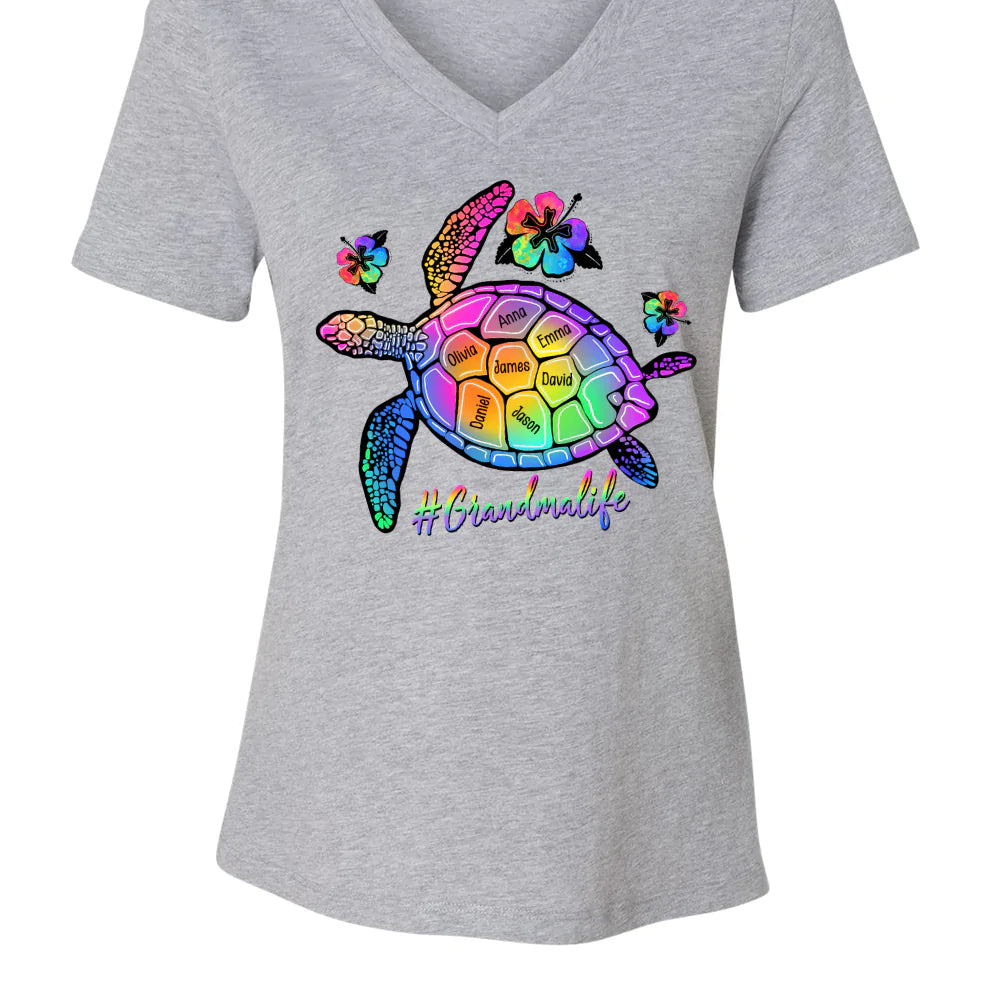 GrandmaLife Turtle With Grandmakids Summer V-Neck