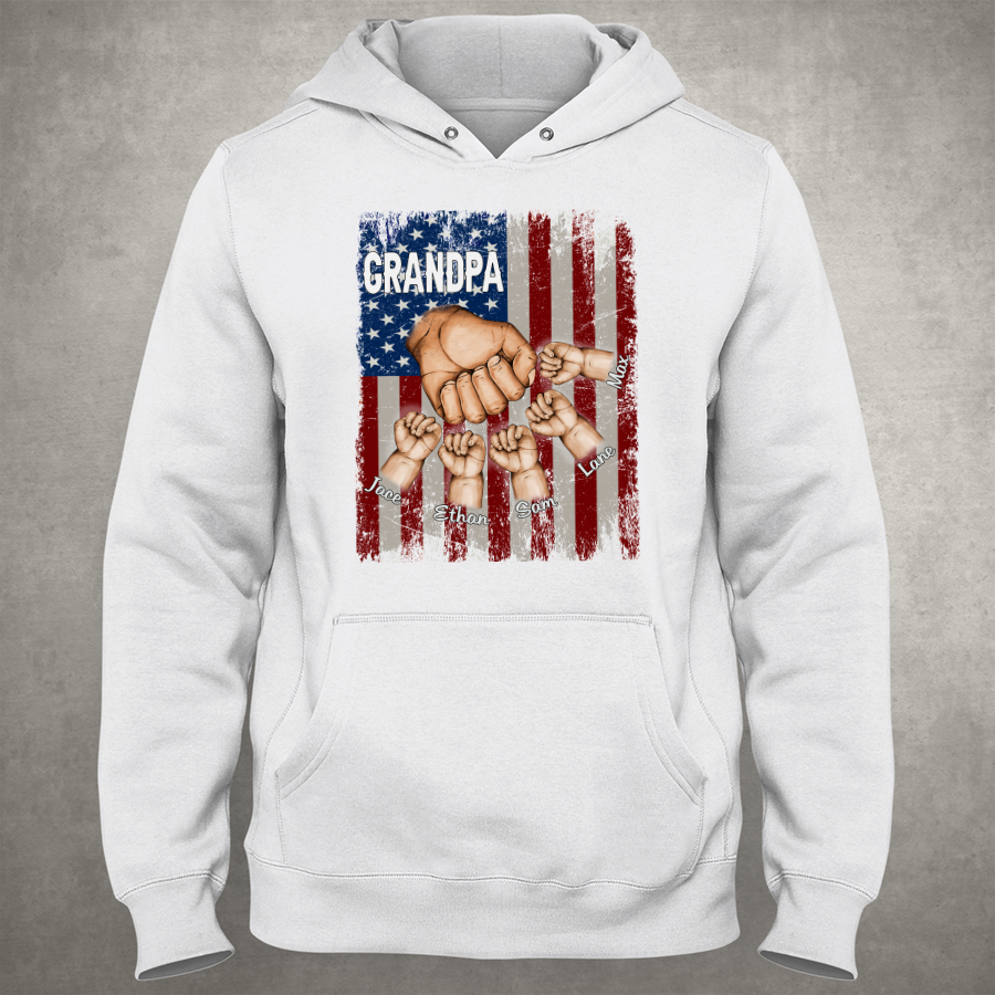 Grandpa Grandkids Hands Flag Hoodie