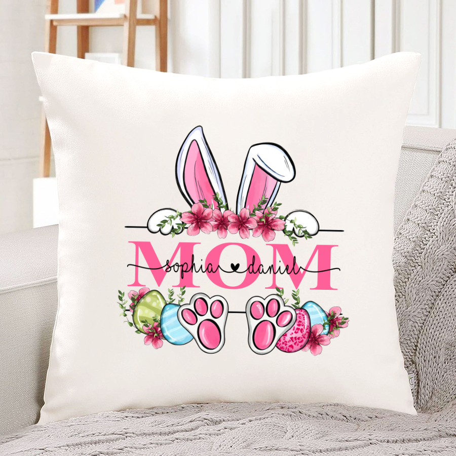 Mom Bunny And Kids, Gift For Mom, Mommy, Mama, Nana, Mimi Mother Day CTH01 Indoor Pillow
