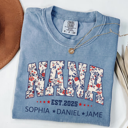 Nana America Floral Est Year Custom Nana And Grandkids