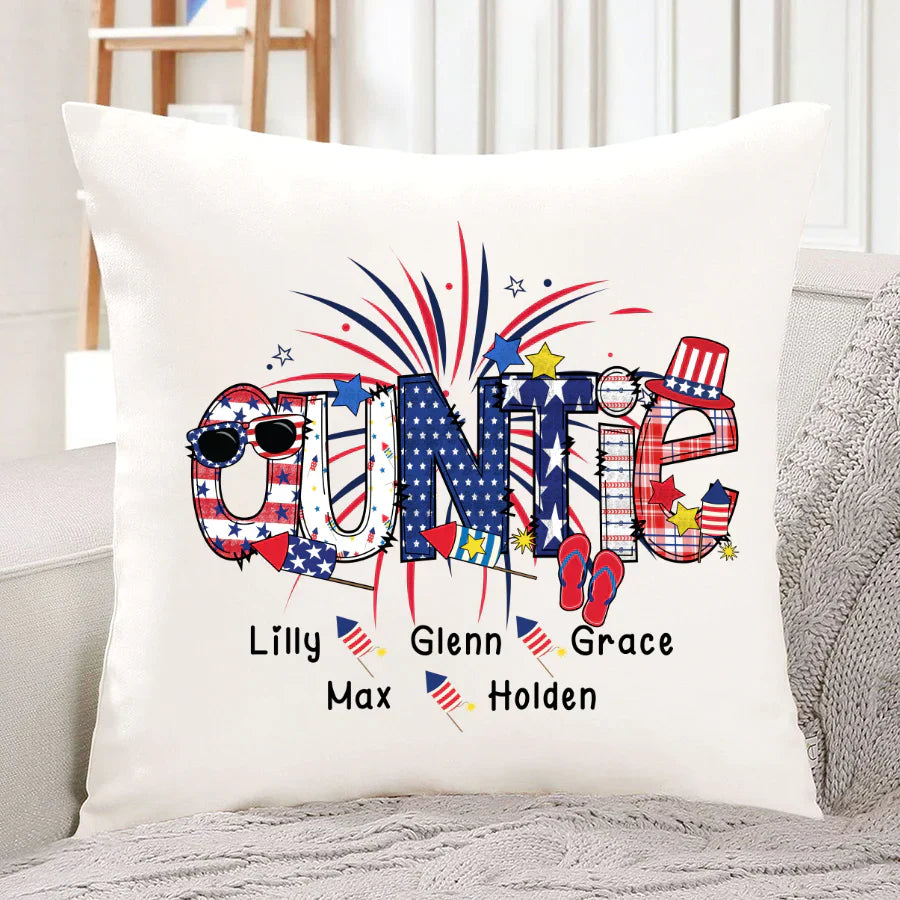 Patriotic Doodle 4th Of July Auntie And Grandkid CTH01 Indoor Pillow