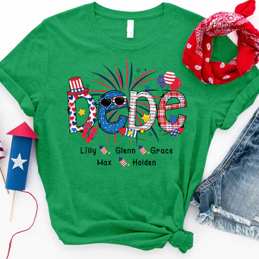 Patriotic Doodle 4th Of July Dede And Grandkid CTH01 T-Shirt