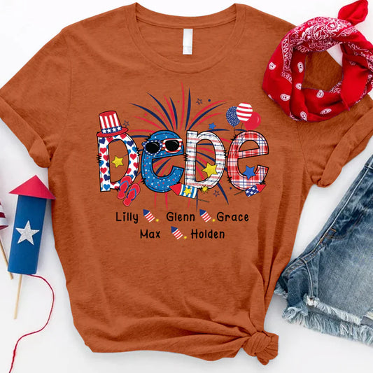 Patriotic Doodle 4th Of July Dede And Grandkid CTH01 T-Shirt
