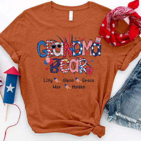 Patriotic Doodle 4th Of July Grandma Bear And Grandkid CTH01 T-Shirt