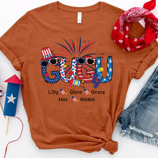 Patriotic Doodle 4th Of July Gugu And Grandkid CTH01 T-Shirt