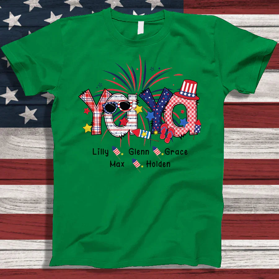 Patriotic Doodle 4th Of July Yaya And Grandkid CTH01 T-Shirt