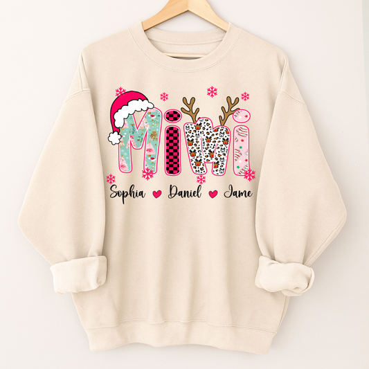 Personalized Christmas Santa Mimi Nana Grandma and Grandkids Christmas Shirt
