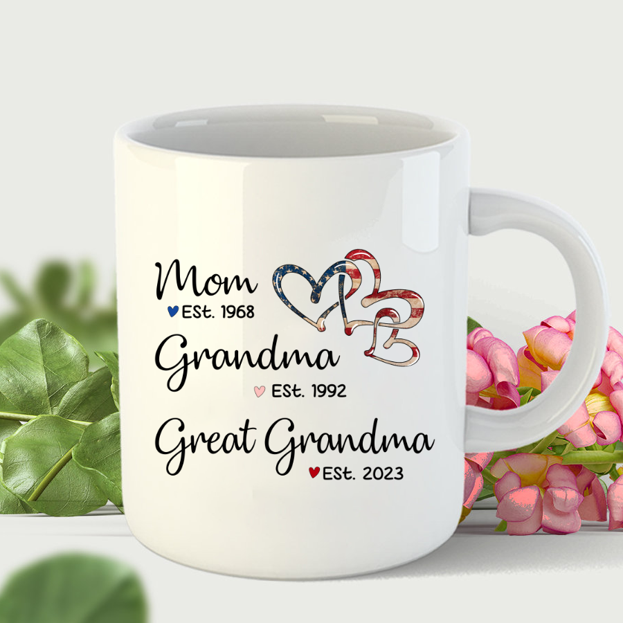 Personalized America Heart Mom Grandma Great Grandma Mug