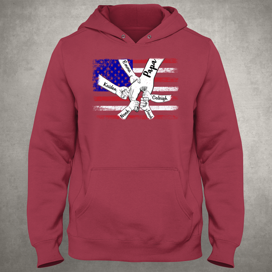 Personalized Papa Grandkids Flag Hoodie