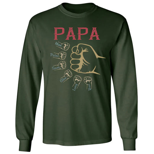 Personalized papa with grandkids vintage hand Longsleeve