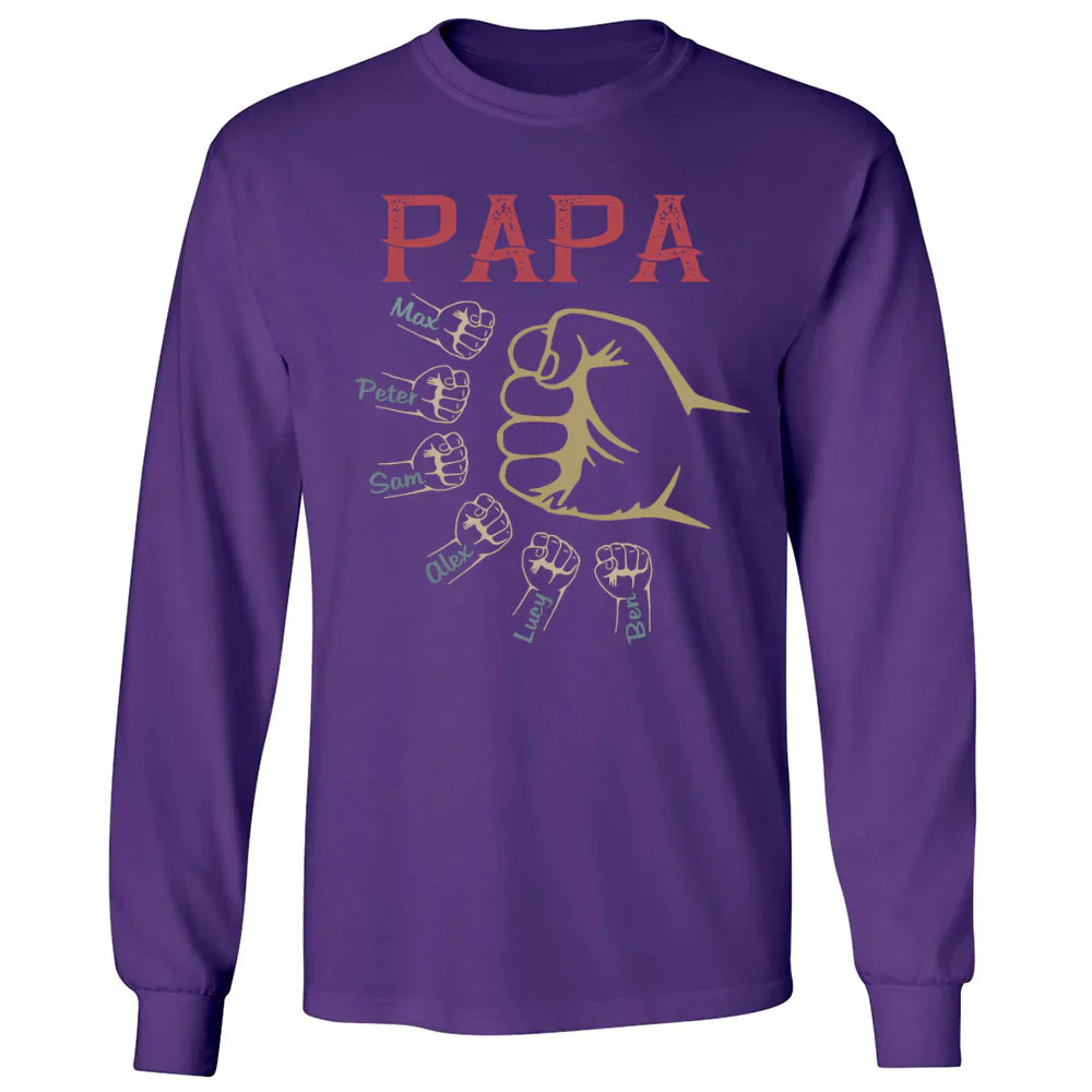 Personalized papa with grandkids vintage hand Longsleeve