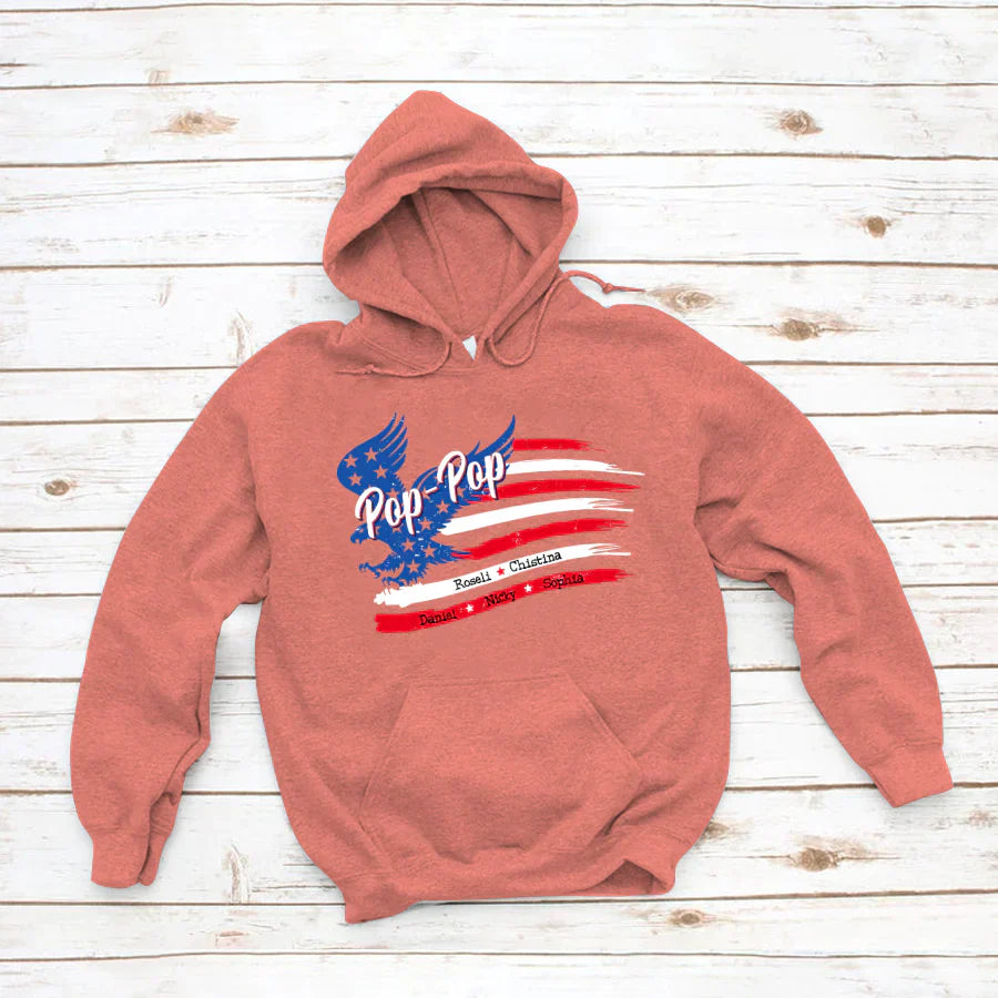 PopPop With Grandkids Names 4th Of July CTL94 Hoodie