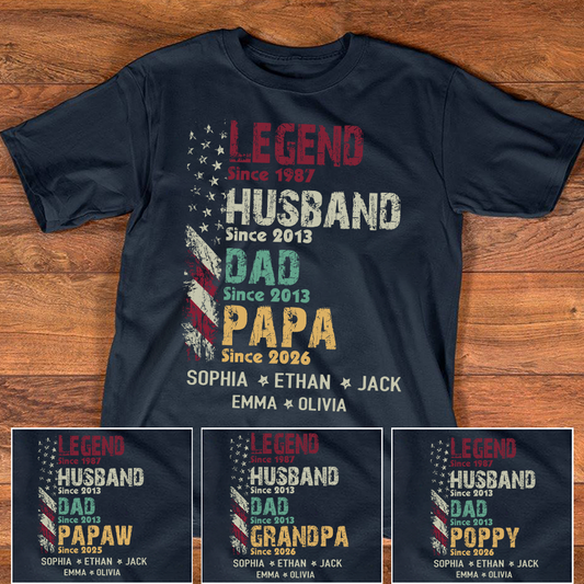 Personalized Papa Shirt with Kids Names, Legend Husband Dad Papa Since Shirt, Custom Grandpa Family T Shirt, Father's Day Gift for Papa