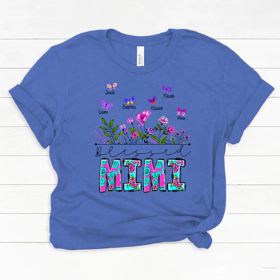 Blessed Mimi Wildflowers And Butterflies Shirts For Grandma Classic Canvas