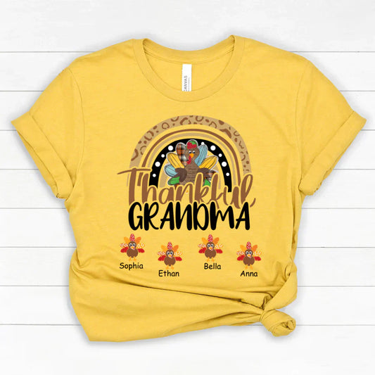 Godmerch Personalized Thankful Grandma With Grandkids Thanksgiving Shirt Classic Canvas