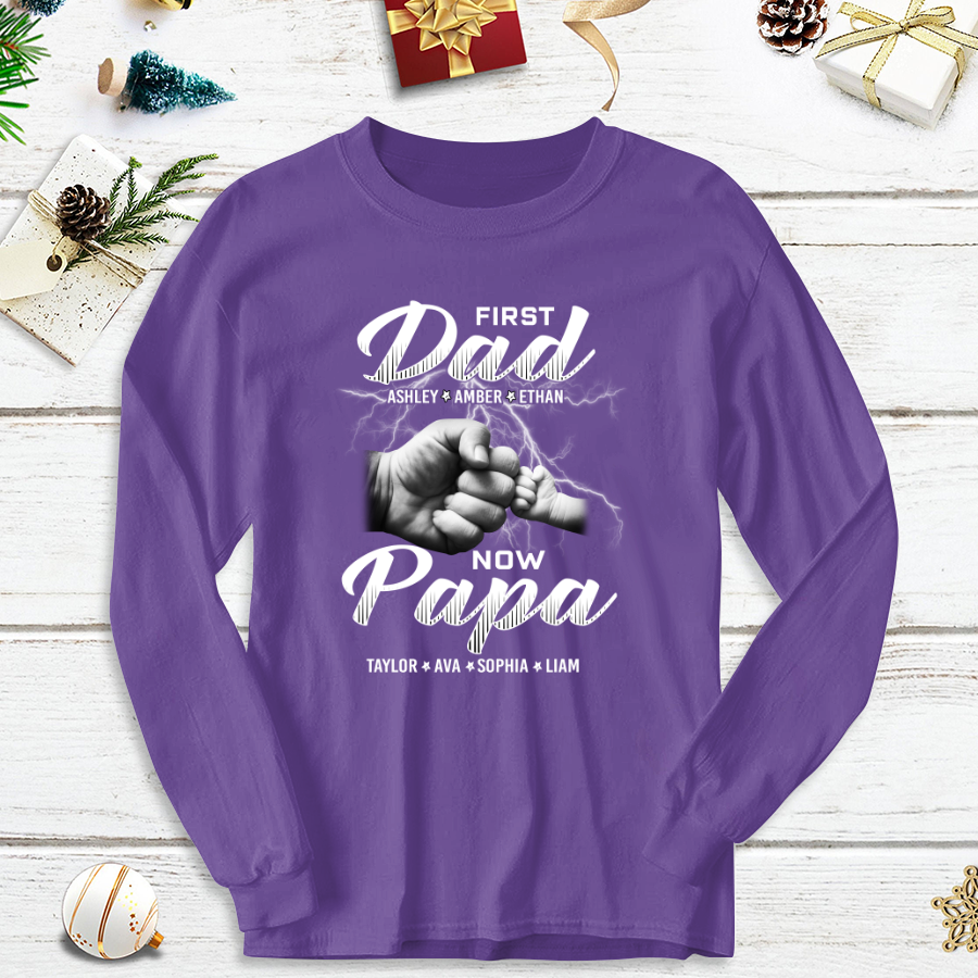 First Dad Now Papa Grandkids Father's Day Longsleeve