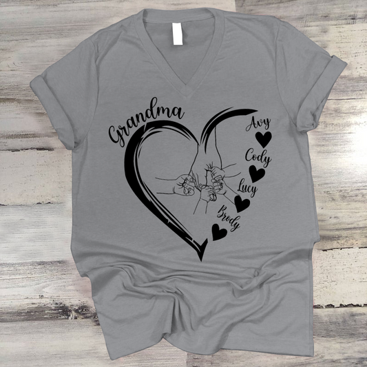 Grandma Heart Hands And Grandkids Mother's Day V-Neck