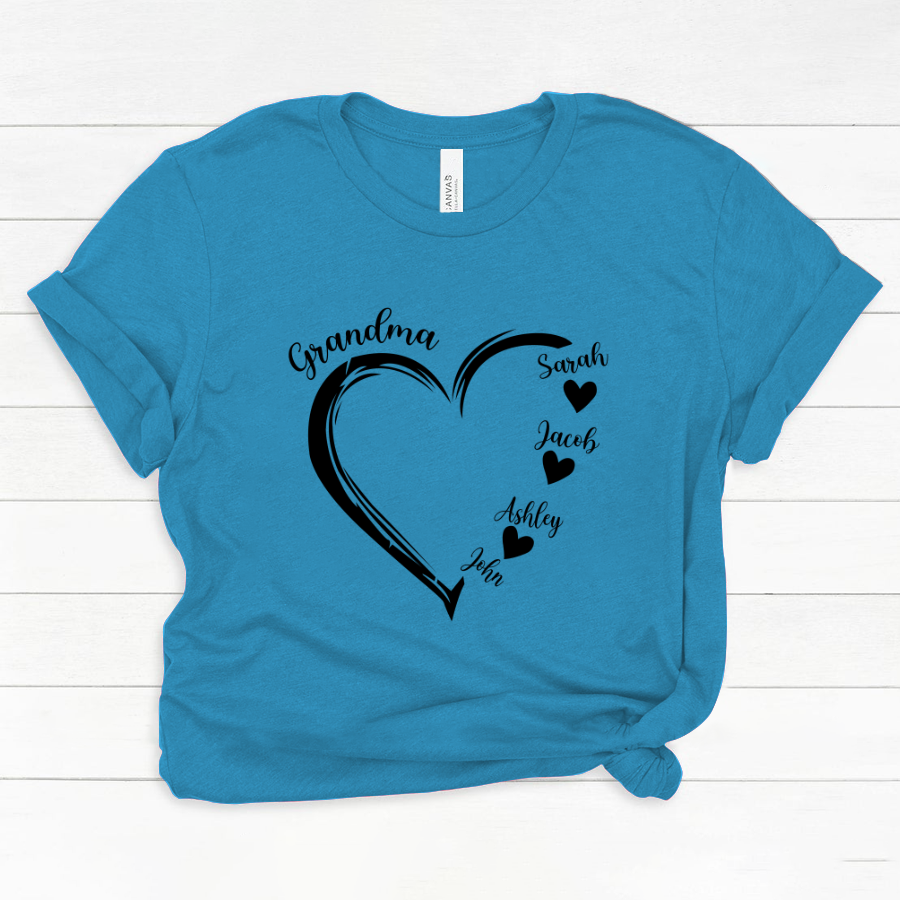 Grandma and Grandkids Heart , Grandma Heart Shirt, Custom Nana Shirt, Grandma and Grand Kids Classic Canvas