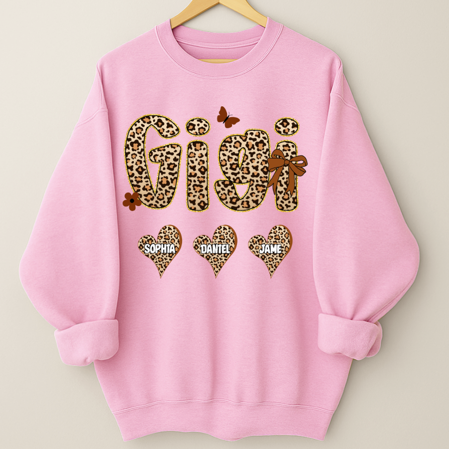 Leopard Heart Gigi Custom Grandma and Grandkids Shirt