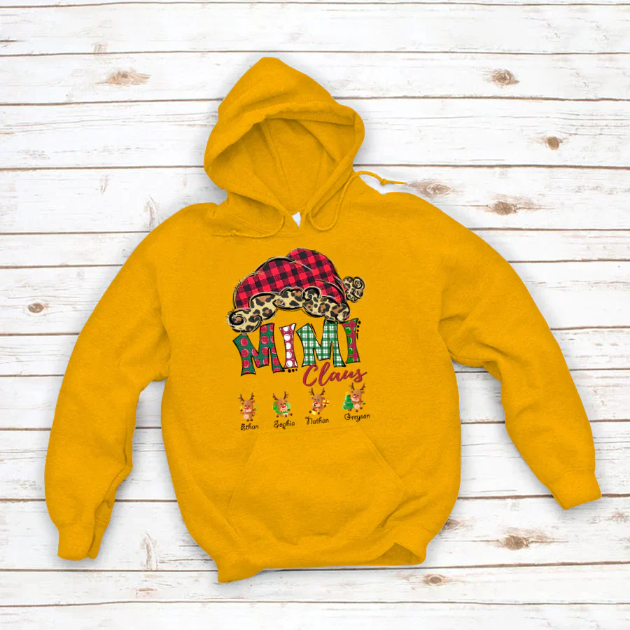 Mimi Claus With Grandkids Names Christmas Reindeer Hoodie