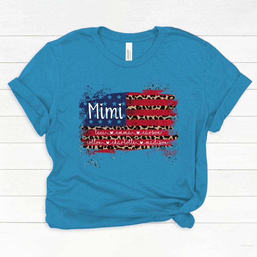 Mimi Grandma Flag Leopard American Kid Names Custom Classic Canvas